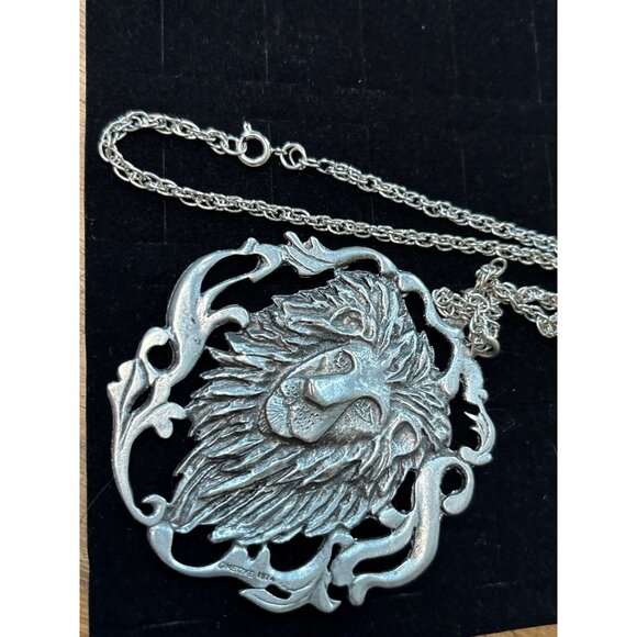 Lion Head Pendant Necklace In Silver-Tone Metal With Intricate Detailing & Chain - Picture 2 of 13